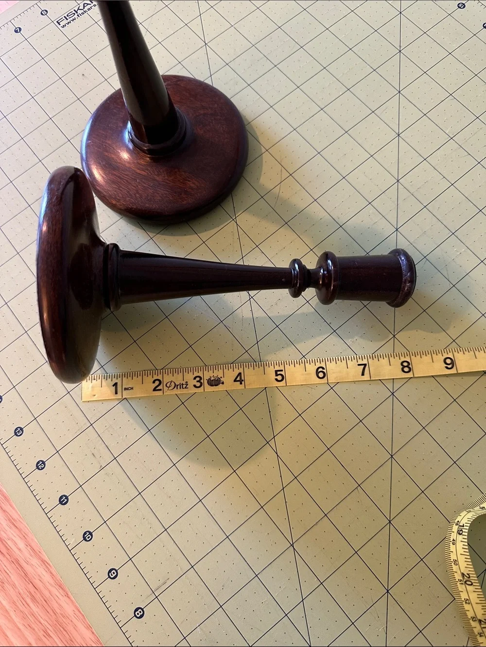 Source Unknown Pair of Dark Brown Wooden Candlesticks